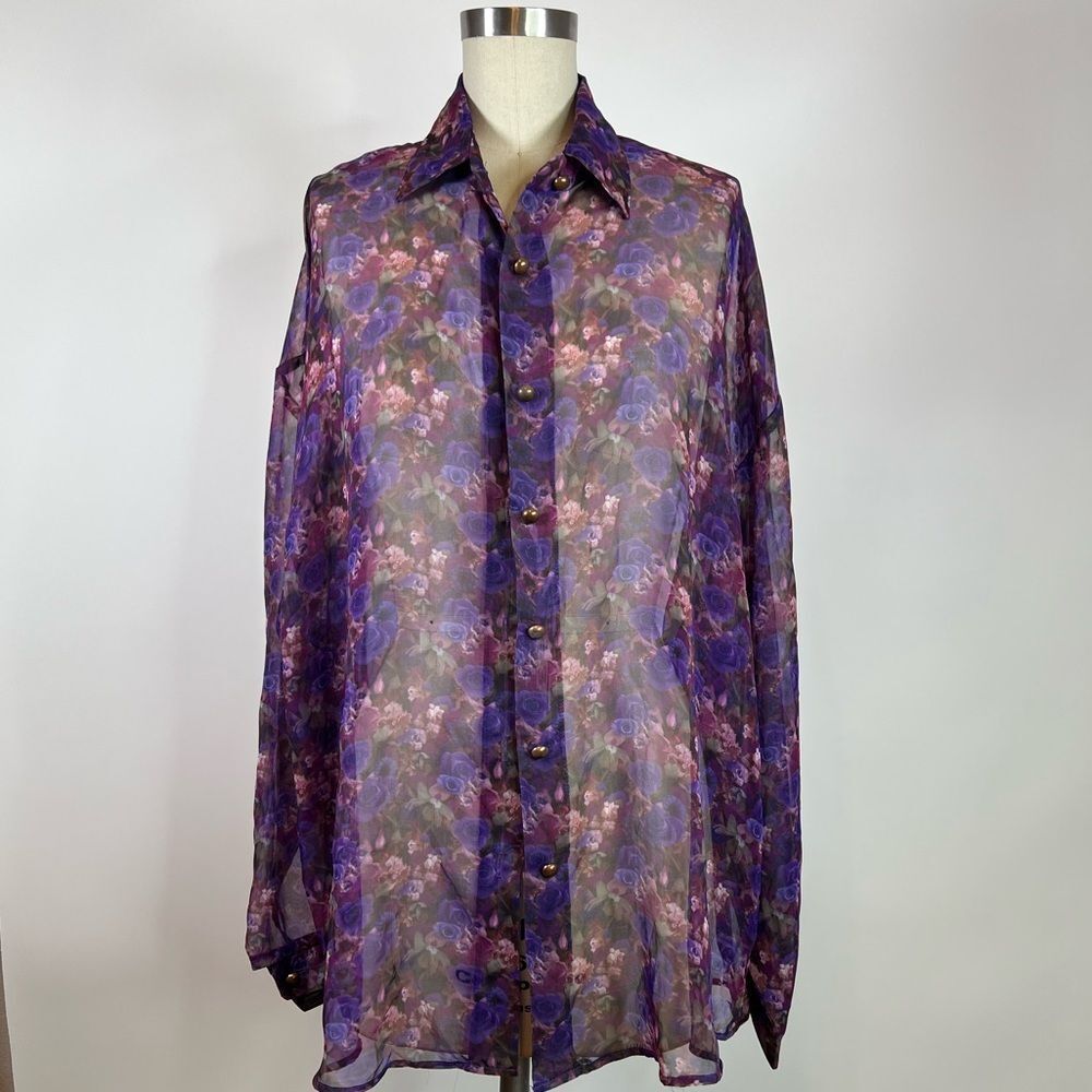 Vintage EXPRESS 90s Y2K semi sheer purple floral psychedelic oversize coverup